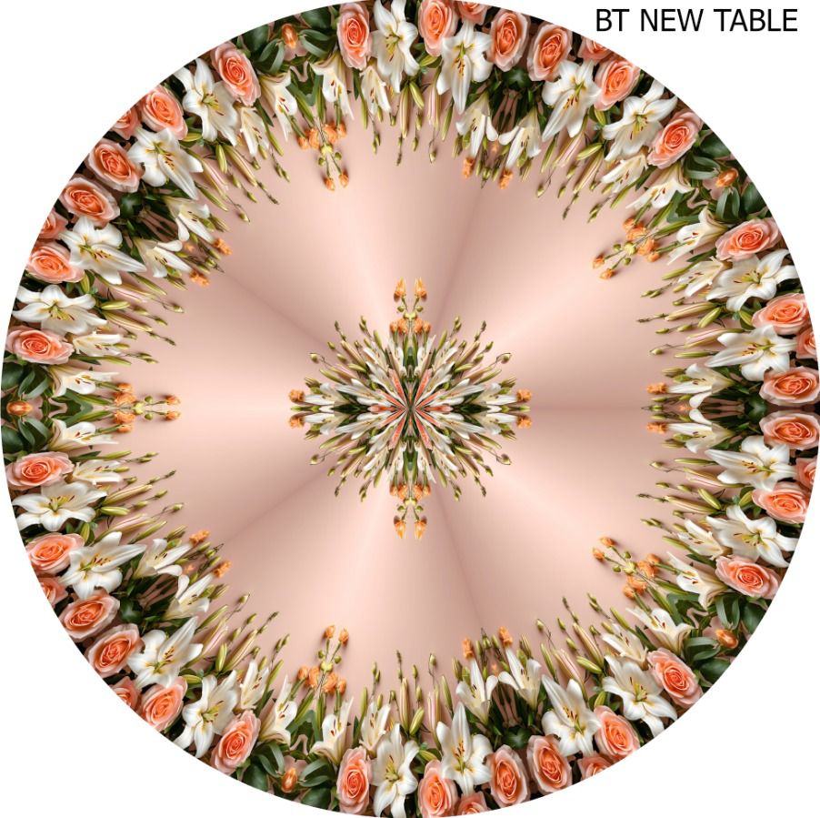 Digital Print Floral Symetric Table Cloth (Round Table) - Orange