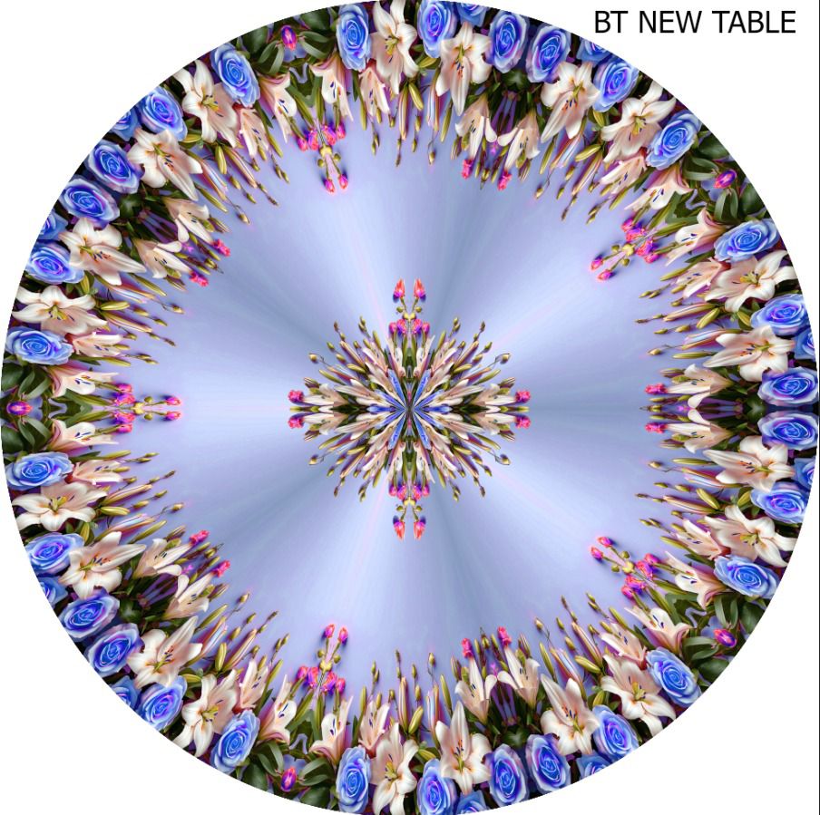 Digital Print Floral Symetric Table Cloth (Round Table) - Navy Blue